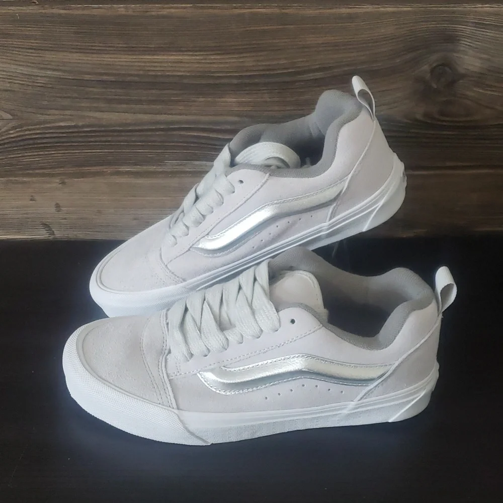 New Vans Knu Skool Gray Metallic Silver Skateboarding Casual Sneakers Size 8